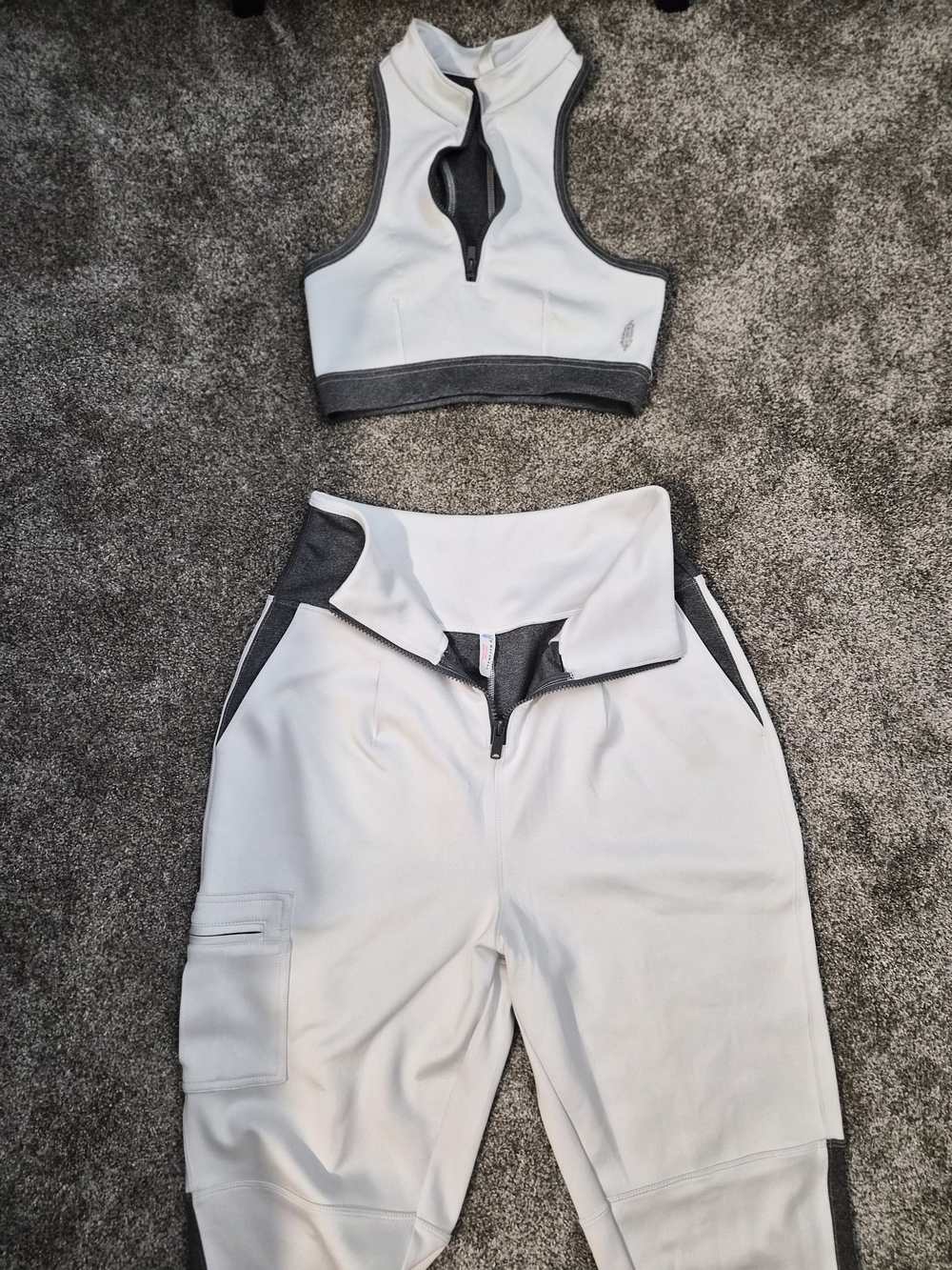 Free People White and Gray Track Pants & Crop Top Set